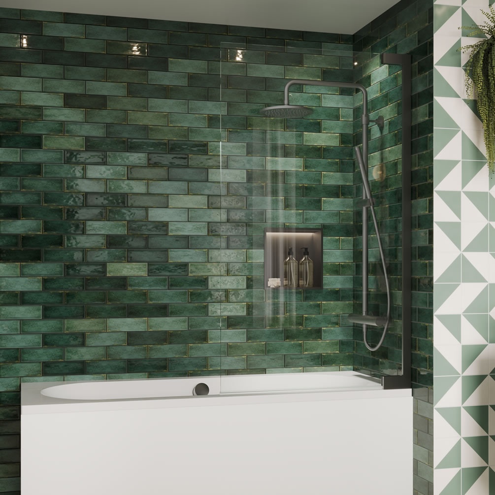 Lifestyle image of Crosswater Asura 8 Slate Hinged Bath Screen